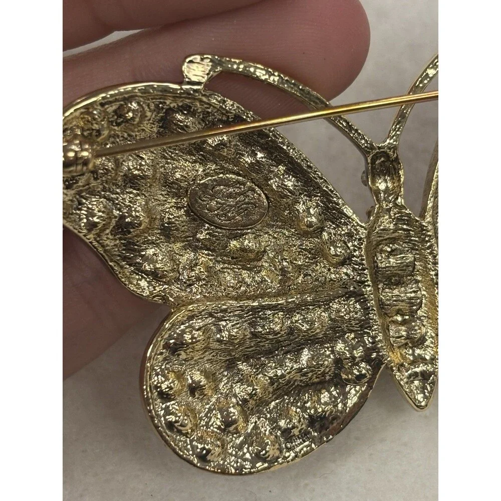 Kirk’s Folly Rainbow Butterfly Brooch Pin AB Rhinestones Gold Tone Large